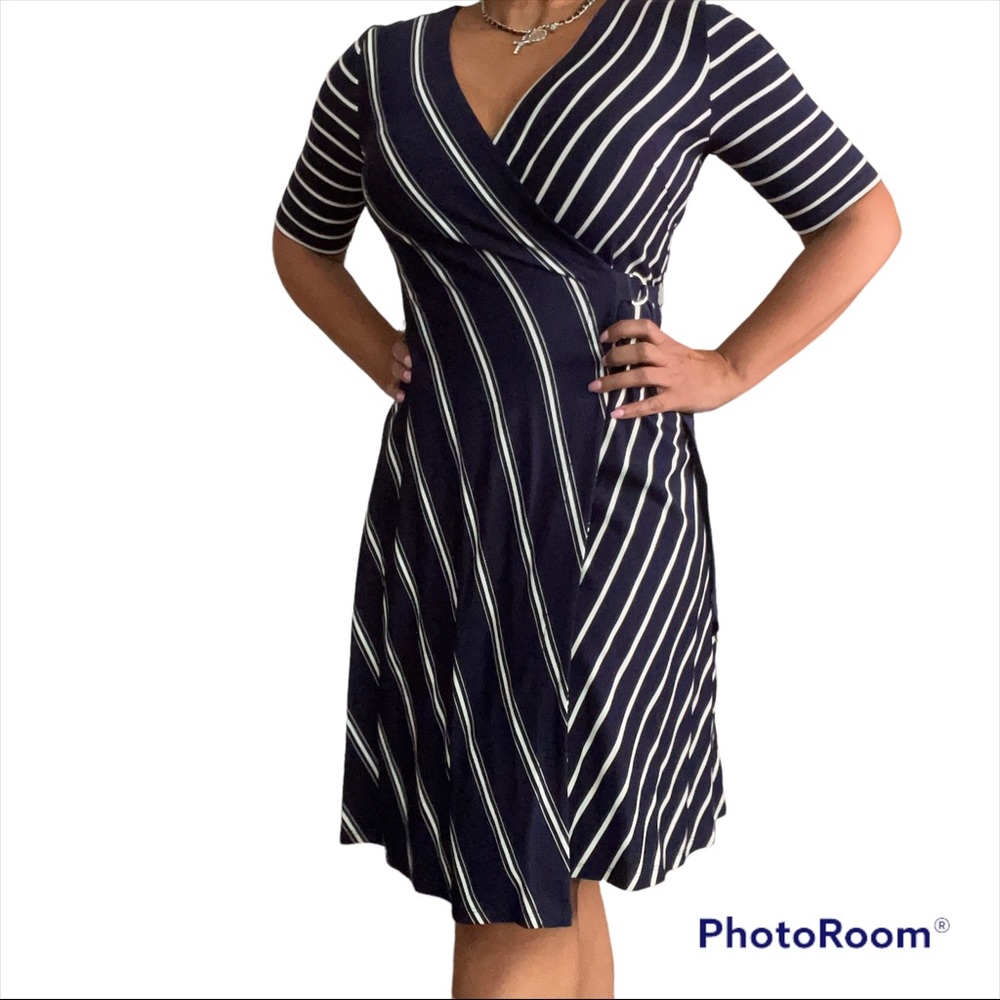 Ann Taylor Navy Stripe Wrap Dress - Petite Small